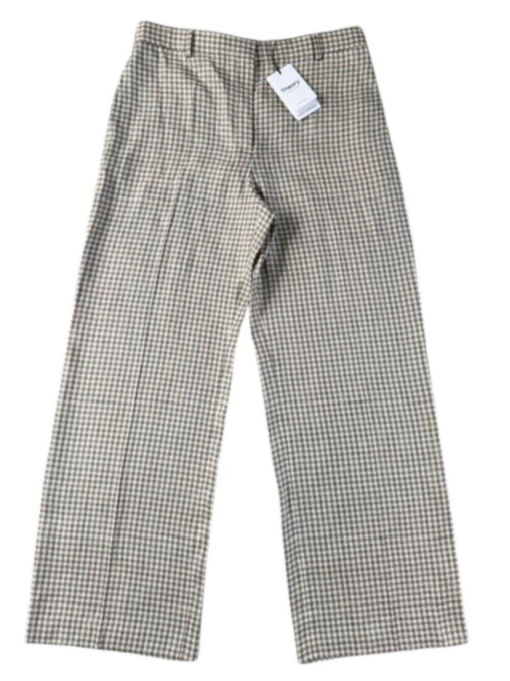 Theory Womens Pants Cream Linear Check Classic Straight Trouser Size 12 NWT $345 - Picture 3 of 16